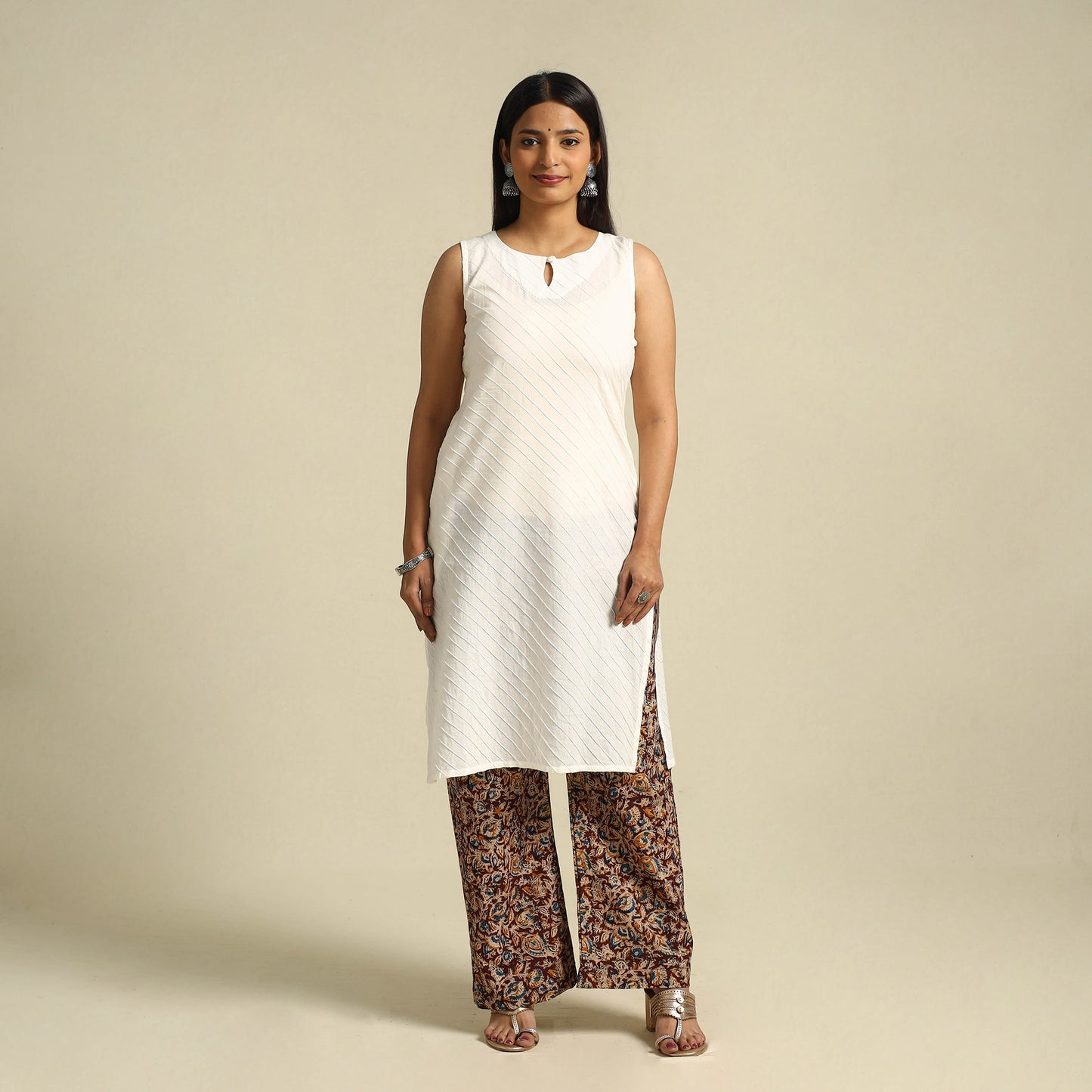 Buy Brown Pedana Block Print Cotton Kalamkari Palazzo