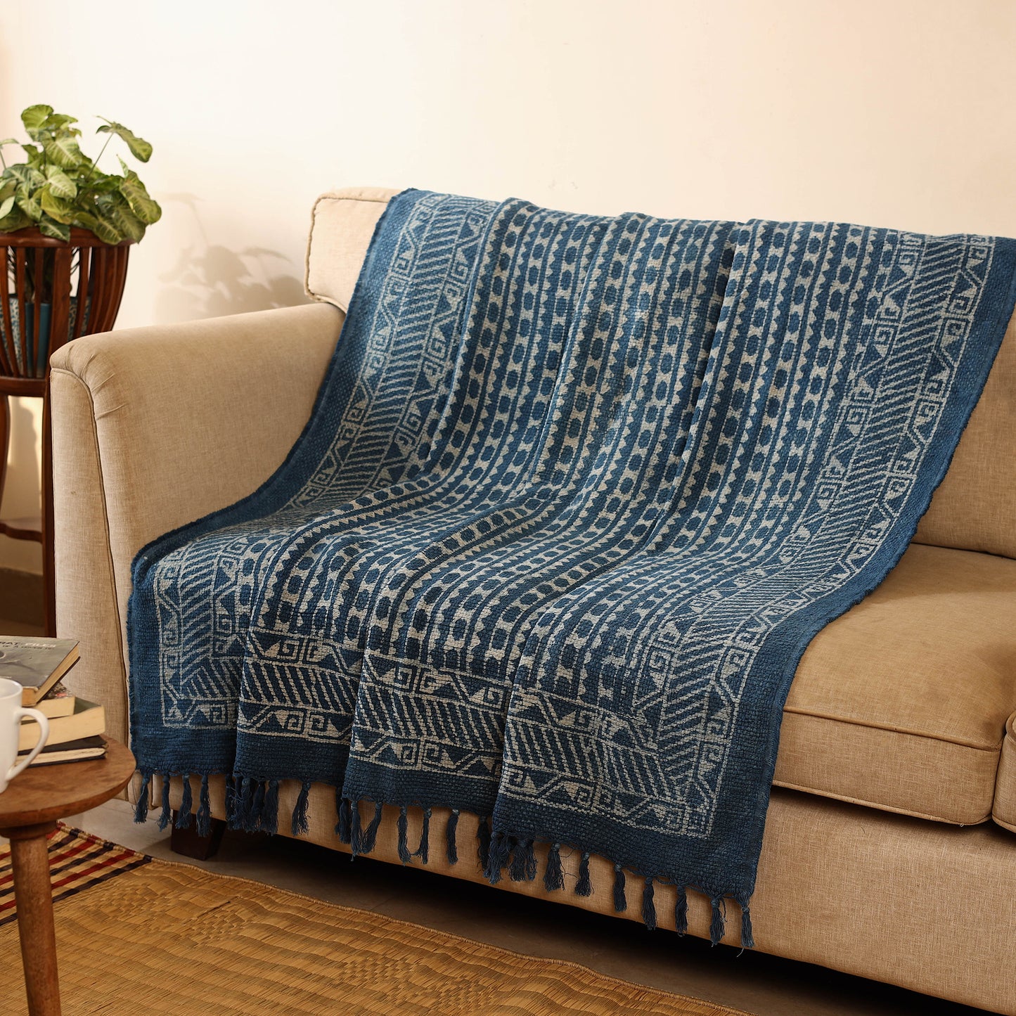 Blue - Jaipur Print Cotton Sofa Throw (88 x 60 in) 18