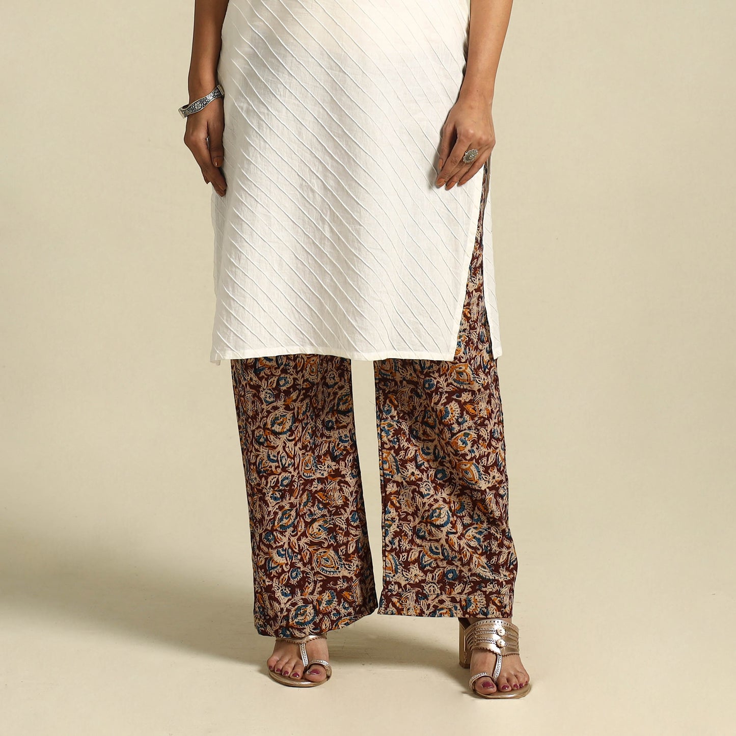 Buy Brown Pedana Block Print Cotton Kalamkari Palazzo