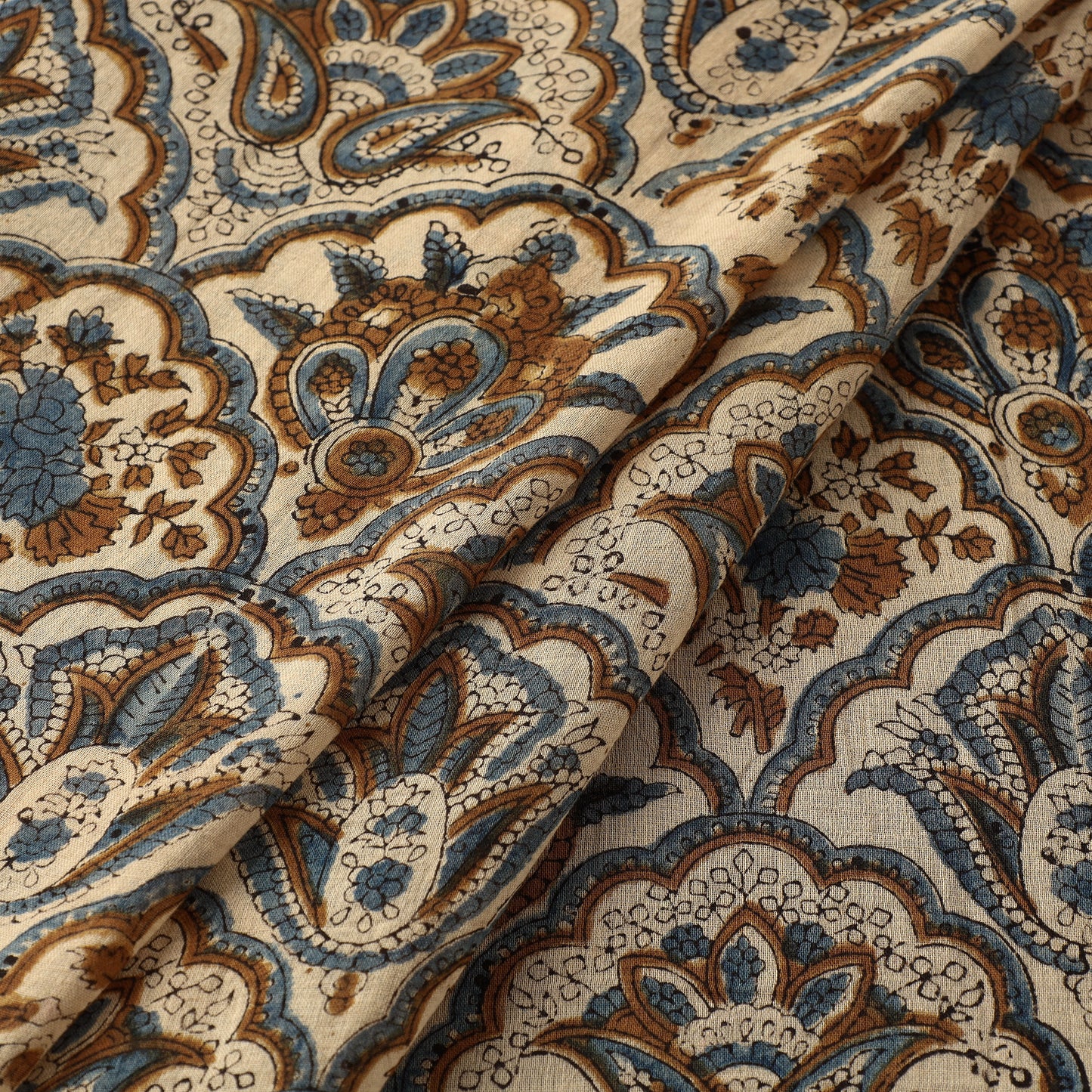 Ajrakh Hand Block Printed Mul Cotton Fabric