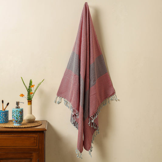 Handloom Cotton Towel with Tassels from Bijnor by Nizam