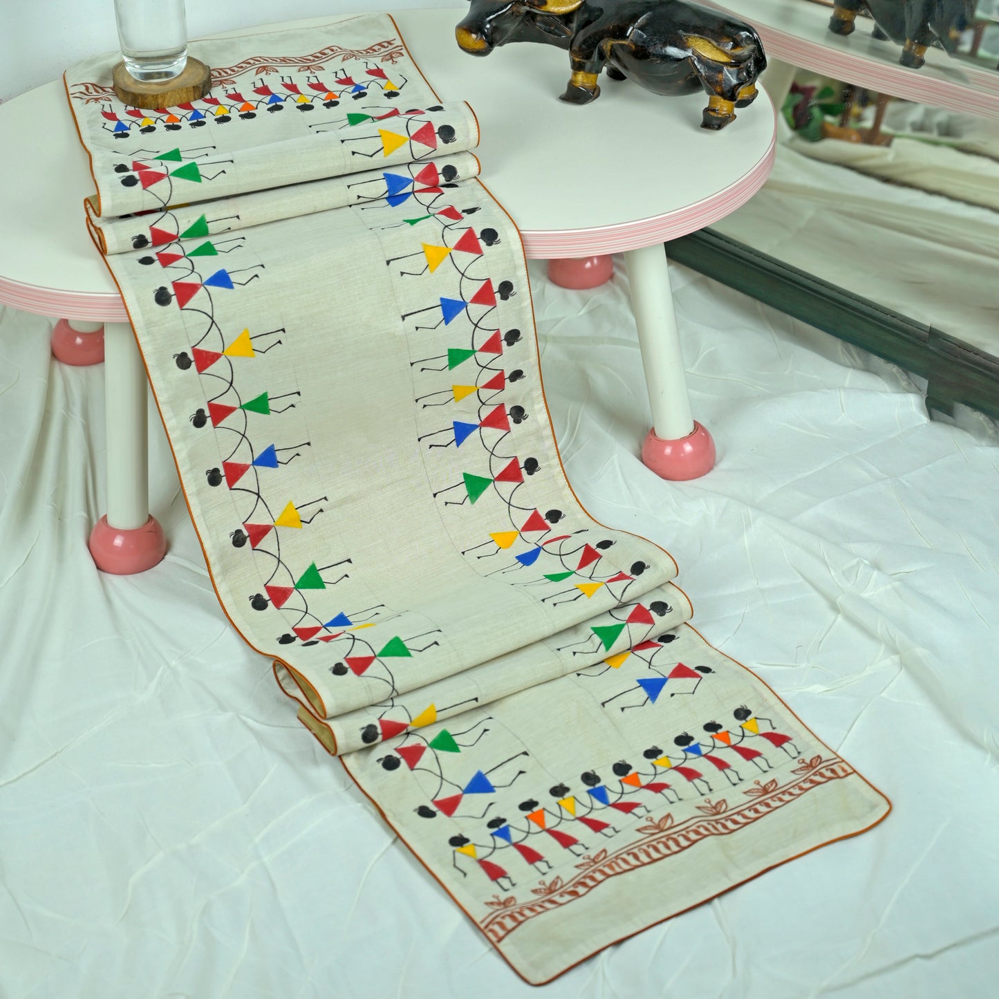 Madhubani Handpainted Chanderi Table Runner