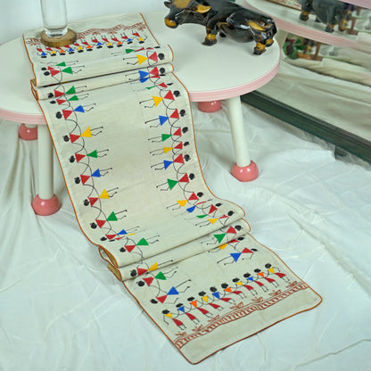 Madhubani Handpainted Chanderi Table Runner & Table Mats Set
