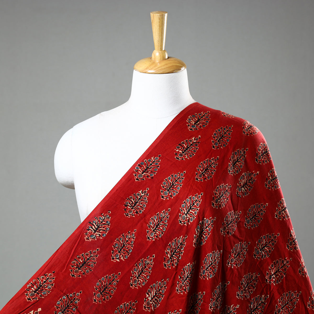 Red - Ajrakh Hand Block Printed Modal Silk Fabric 14