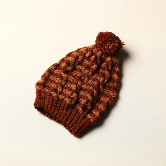 Brown - Kumaun Hand Knitted Woolen Cap with Pom-Pom