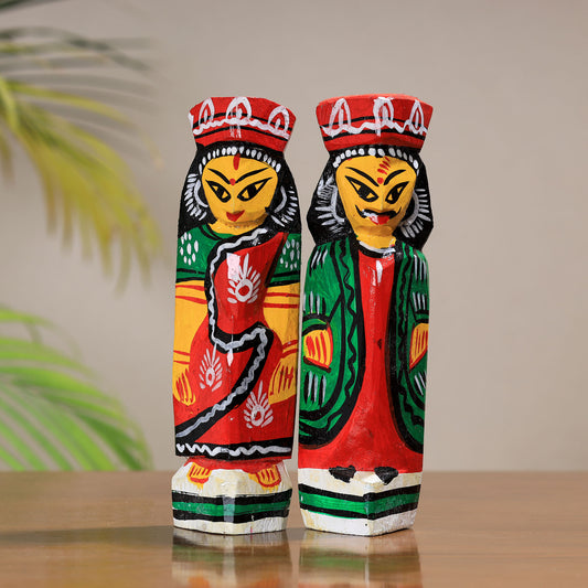 King & Queen - Traditional Burdwan Wood Craft Handpainted Sculpture (Set of 2) 18