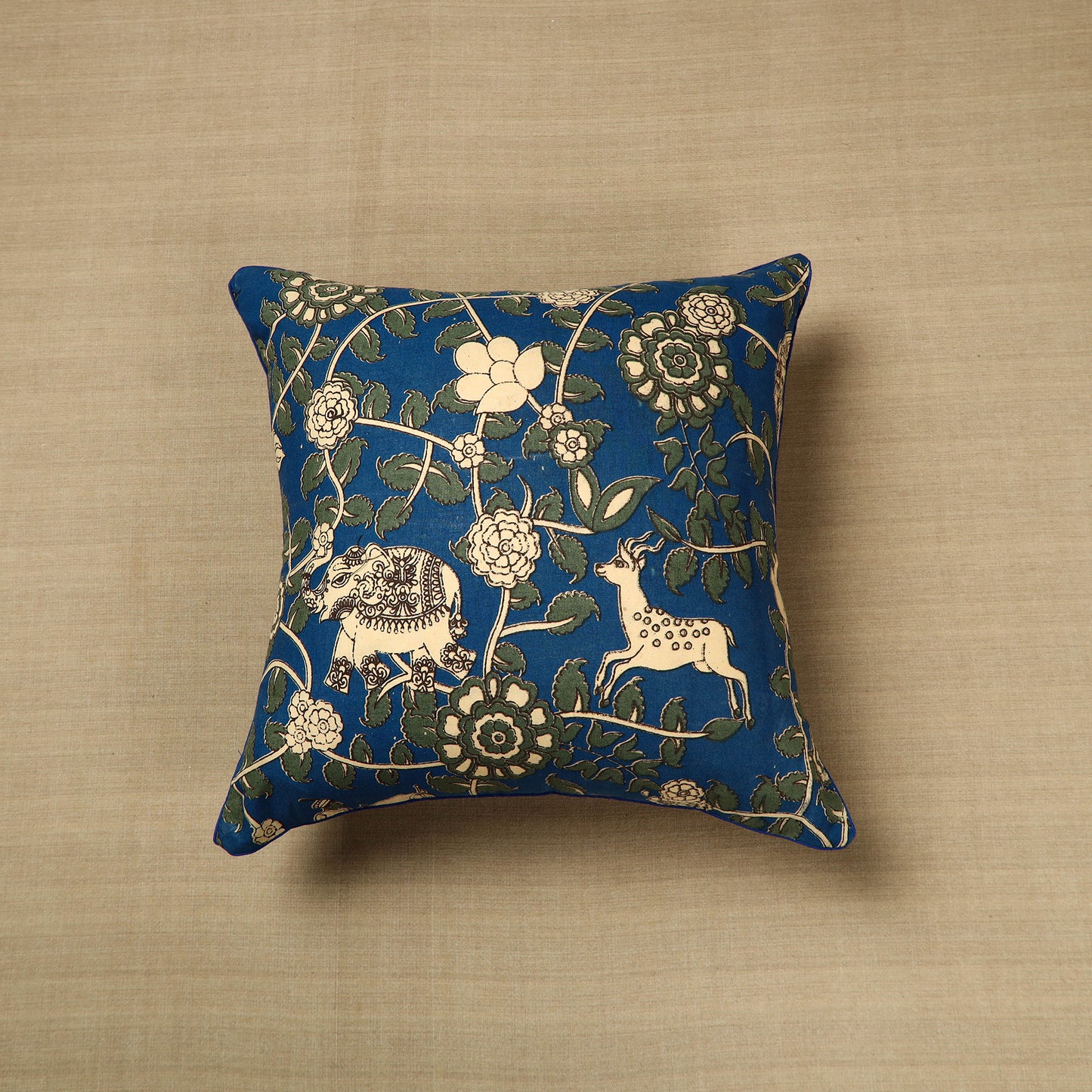 Blue - Kalamkari Printed Cushion Cover 02