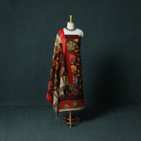 Handpainted Srikalahasti Pen Work Kalamkari Bangalore Silk 2pc Unstitched Dress Material Kurta Set 14