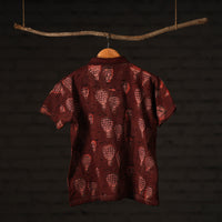 Maroon - Bindaas Natural Dyed Art Block Print Polo Collar T-shirt in Cotton