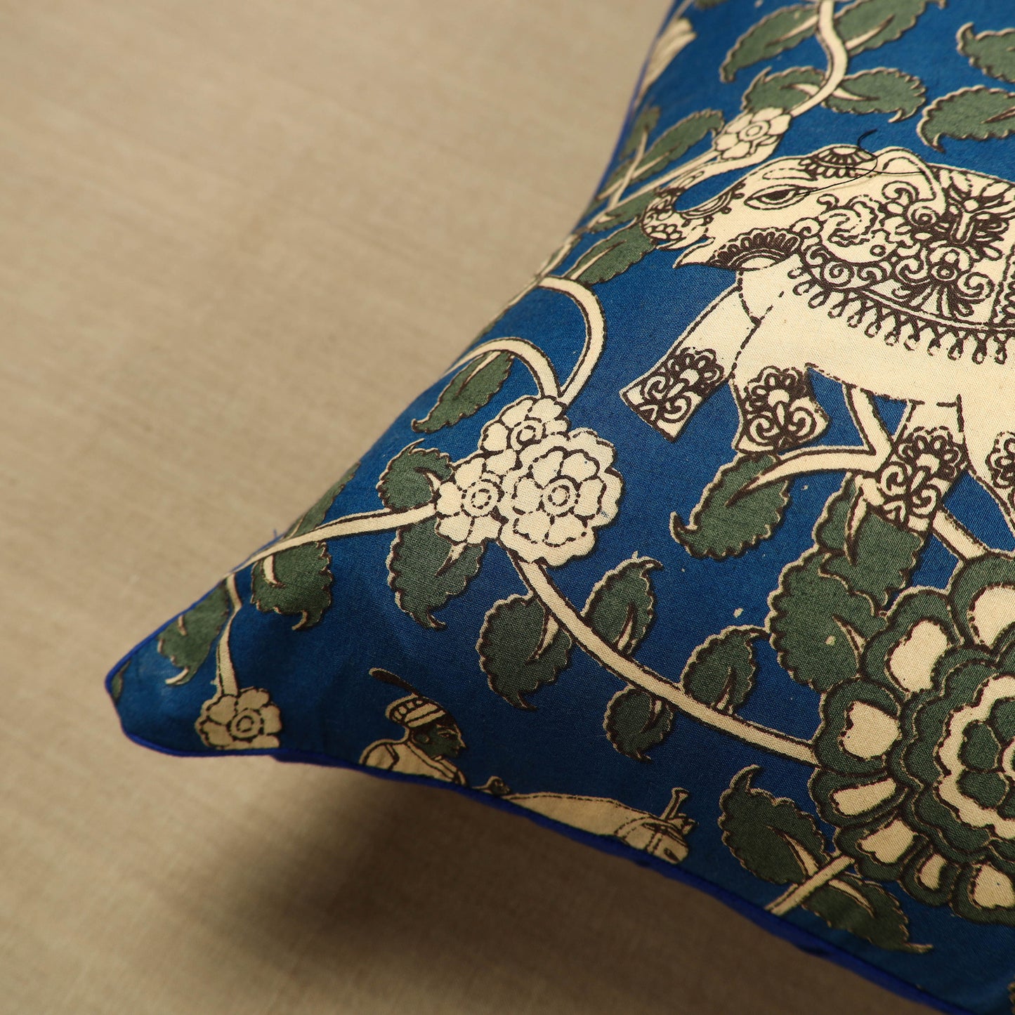 Blue - Kalamkari Printed Cushion Cover 02