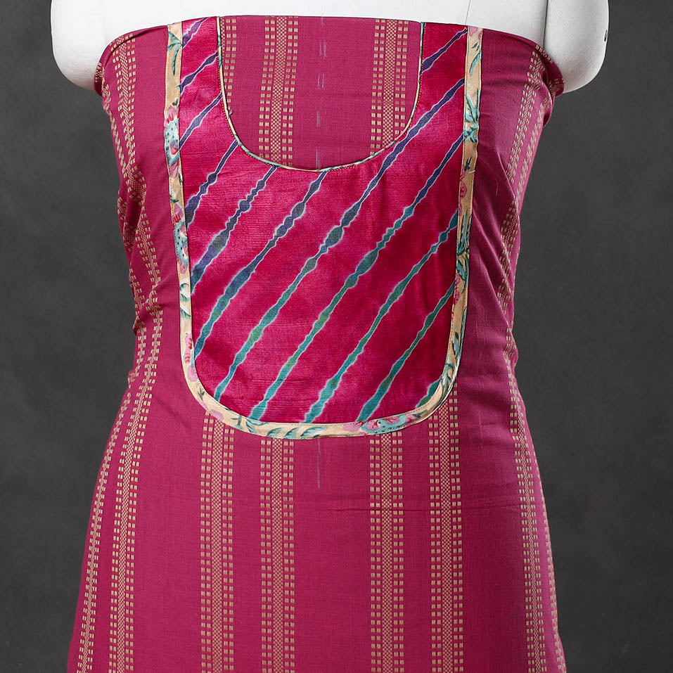 Pink - Patchwork Cotton Jacquard Kurta Material (3m) 05