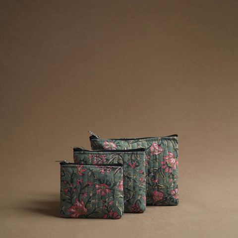 Green - handmade cotton multipurpose utility pouches (set
