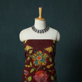 Handpainted Srikalahasti Pen Work Kalamkari Bangalore Silk 2pc Unstitched Dress Material Kurta Set 14