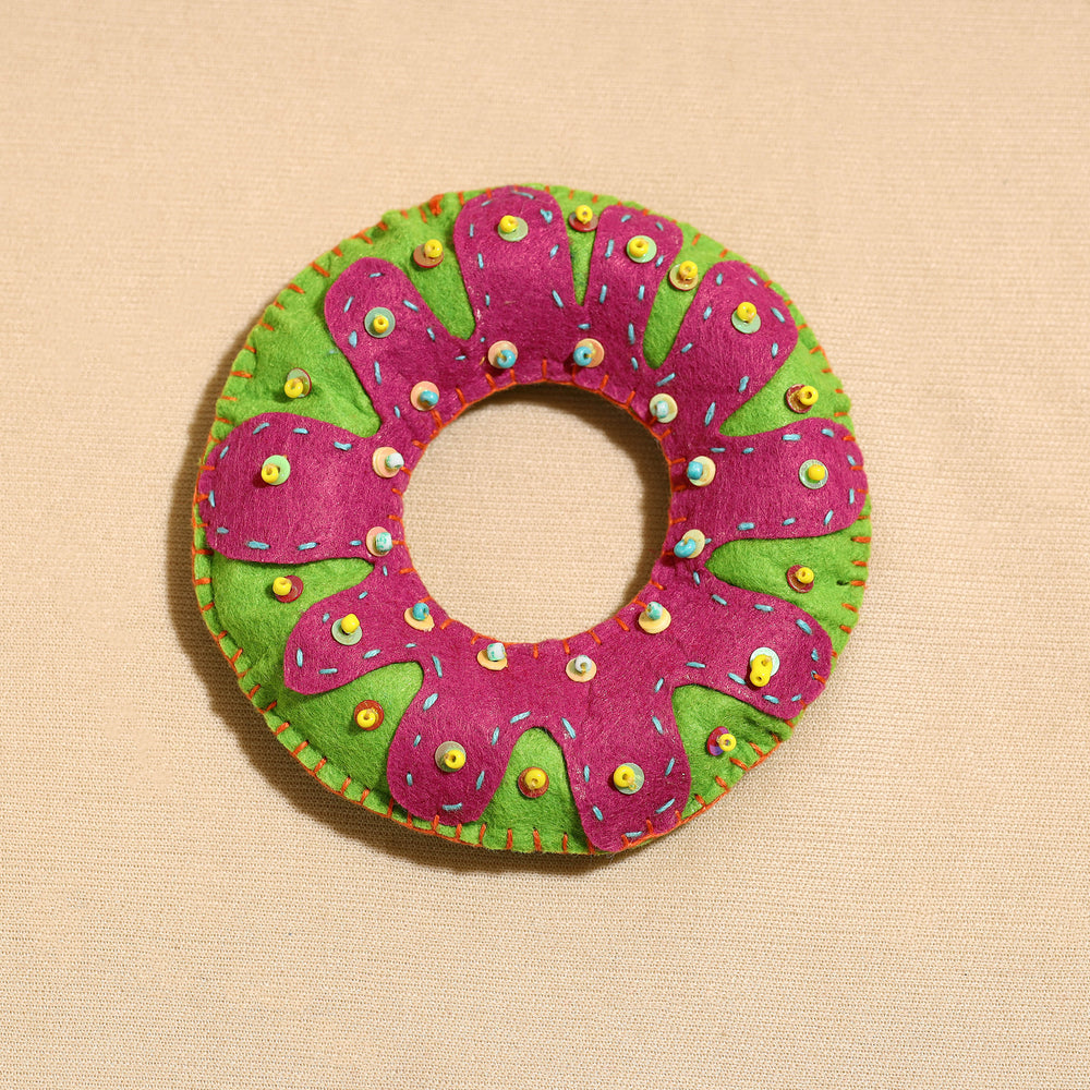 Donut - Handcrafted Embroidered Felt & Beadwork Paperweight