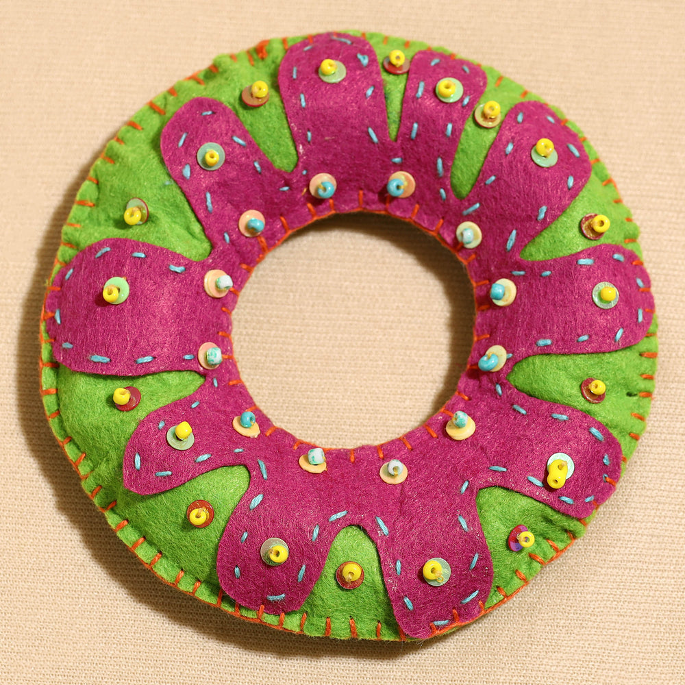 Donut - Handcrafted Embroidered Felt & Beadwork Paperweight