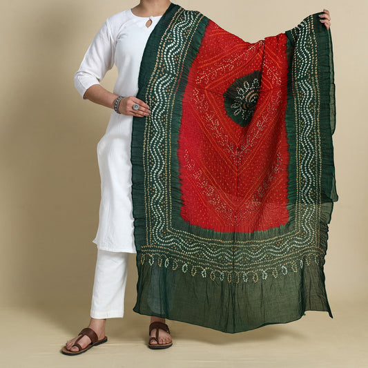 Red - Kutch Bandhani Tie-Dye Cotton Dupatta