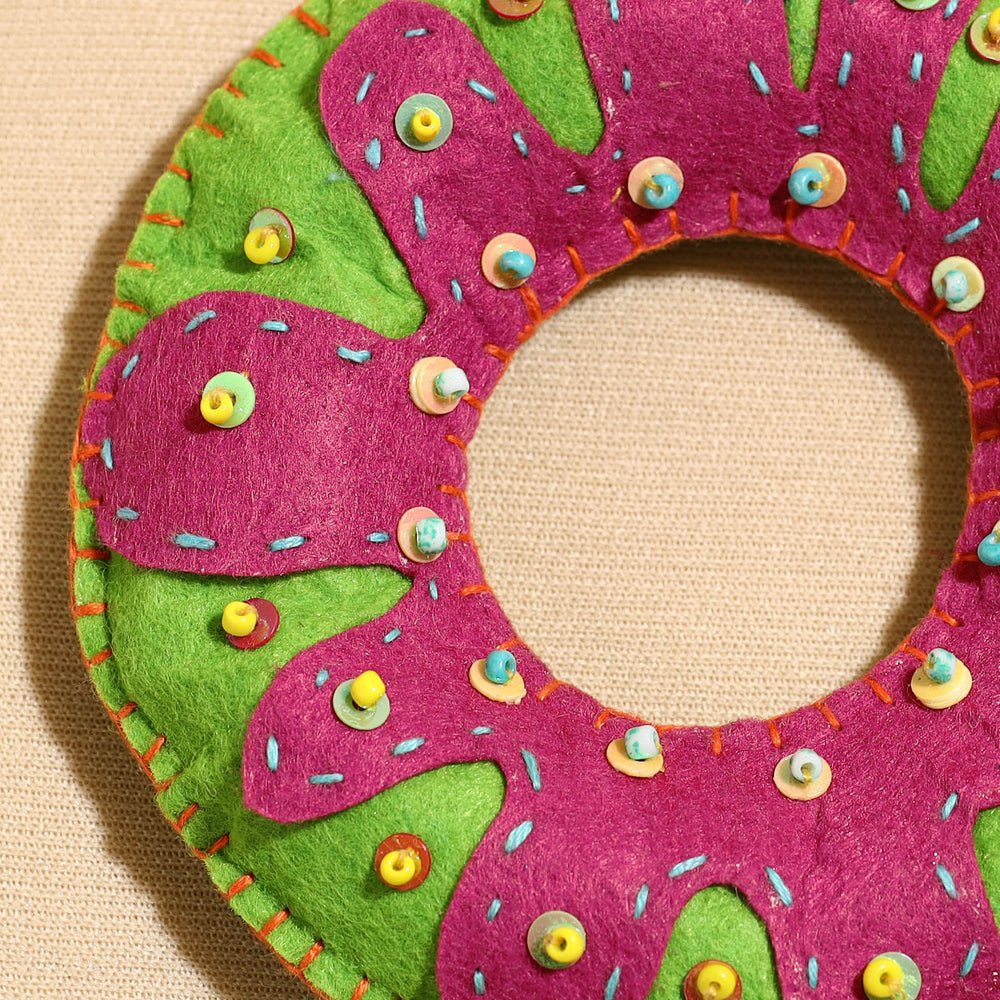 Donut - Handcrafted Embroidered Felt & Beadwork Paperweight