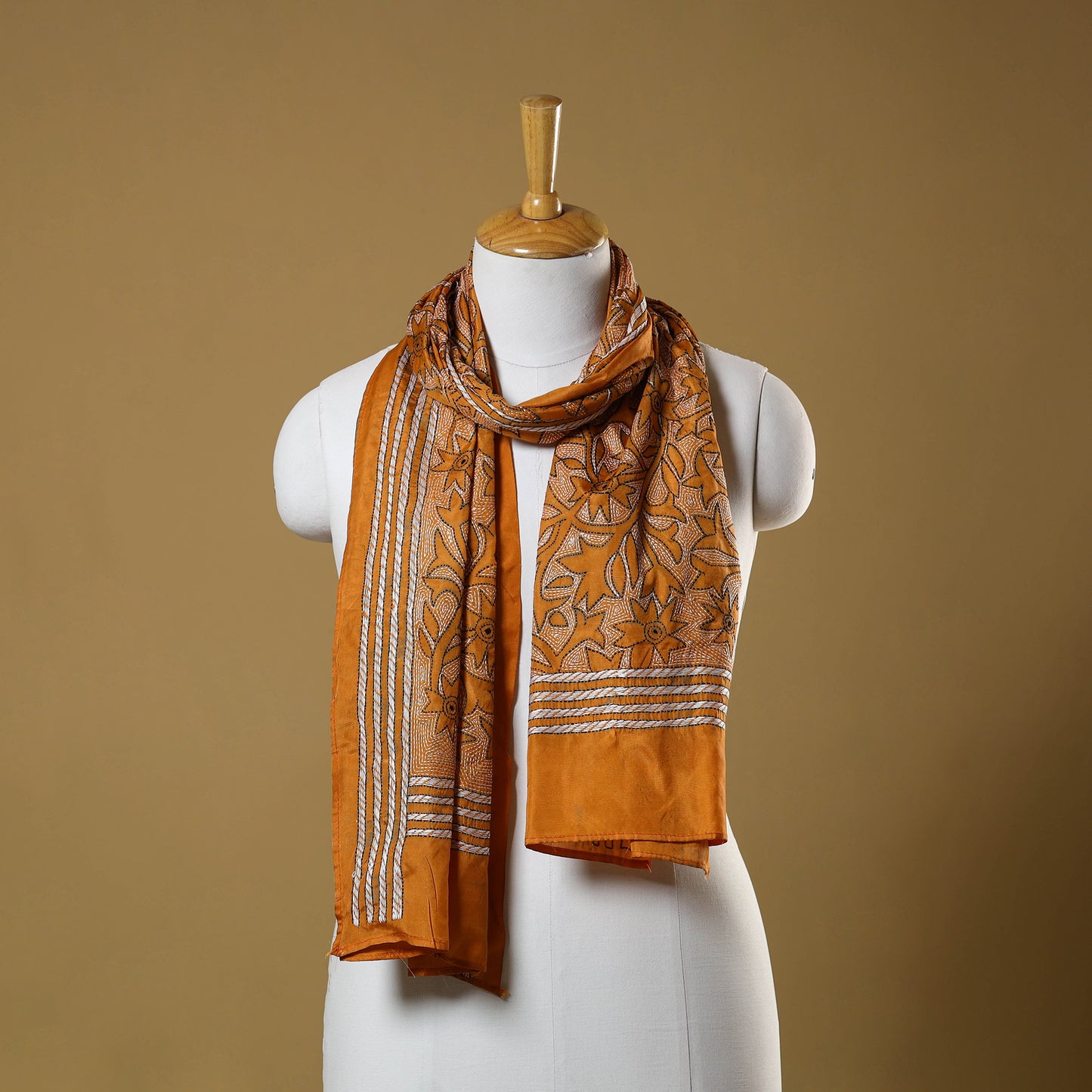 Orange - handloom tussar silk bengal kantha work stole 15