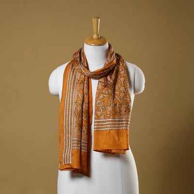 Orange - handloom tussar silk bengal kantha work stole 15