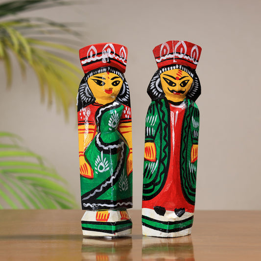 King & Queen - Traditional Burdwan Wood Craft Handpainted Sculpture (Set of 2) 19