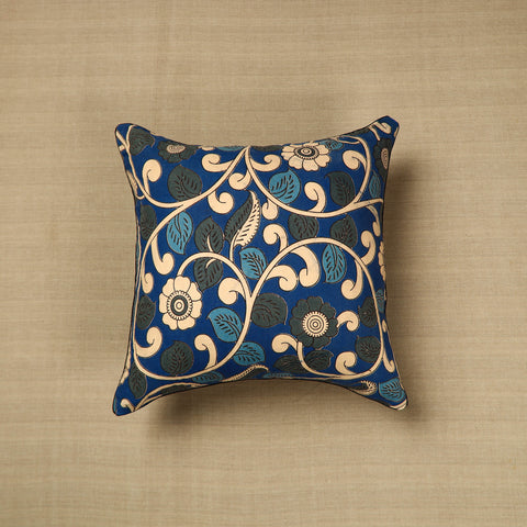 Blue - Cotton Printed Kalamkari Cushion Cover (16 x 16 in) 05