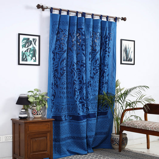 Blue - Applique Queen Cutwork Cotton Door Curtain from Barmer (7 x 3.5 feet) (single piece)