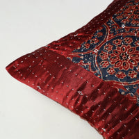 Multicolor - Kutch Embroiderd Mashru Silk Ajrakh Print Cushion Cover 06