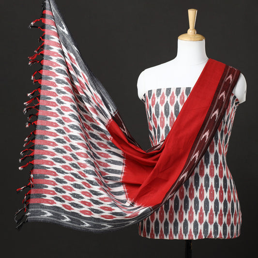 3pc Pochampally Ikat Weave Handloom Cotton Suit Material Set 01