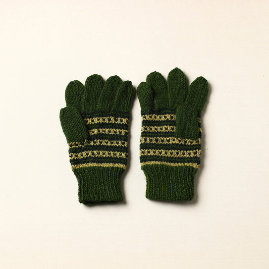 Green - Kumaun Hand Knitted Woolen Gloves (Adult)