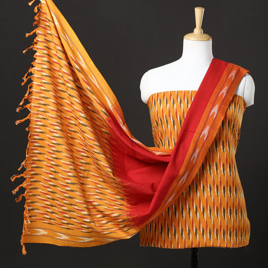 Yellow - 3pc Pochampally Ikat Weave Handloom Cotton Suit Material Set 02