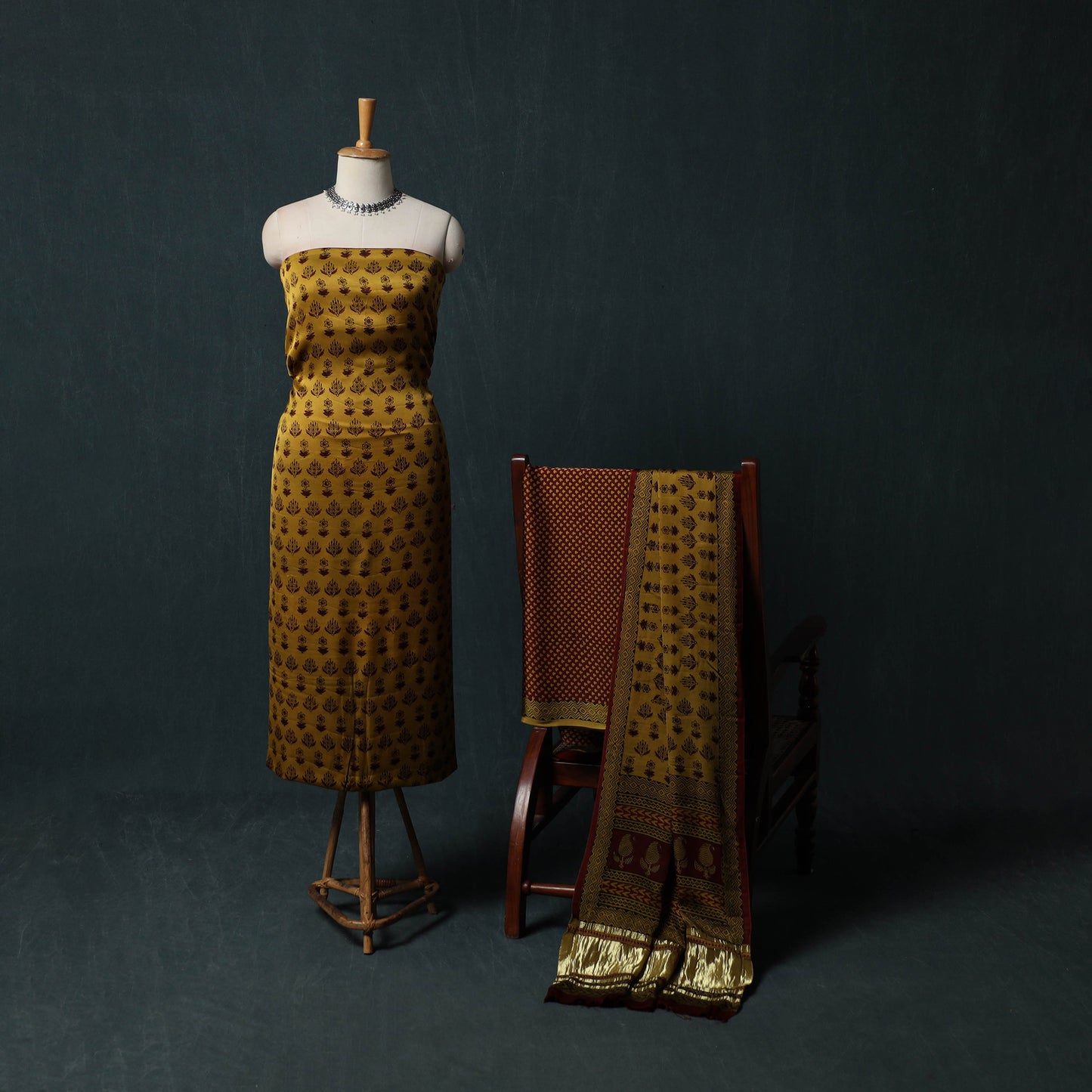 Bagh Hand Block Print Modal Silk 3pc Unstitched Dress Material Suit Set 52