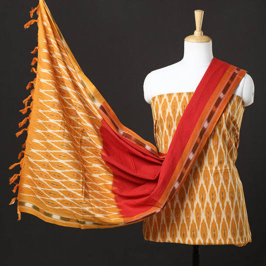 Yellow - 3pc Pochampally Ikat Weave Handloom Cotton Suit Material Set 03