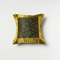 Green - Kutch Embroiderd Mashru Silk Ajrakh Print Cushion Cover 07