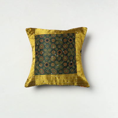 Multicolor - Kutch Embroiderd Mashru Silk Ajrakh Print Cushion Cover 07