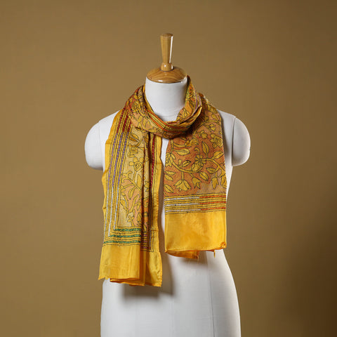 Yellow - handloom tussar silk bengal kantha work stole 17