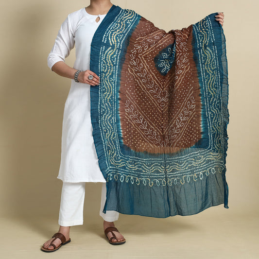 Brown - Kutch Bandhani Tie-Dye Cotton Dupatta