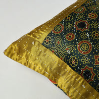 Multicolor - Kutch Embroiderd Mashru Silk Ajrakh Print Cushion Cover 07