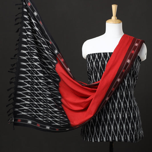 Black - 3pc Pochampally Ikat Weave Handloom Cotton Suit Material Set 05