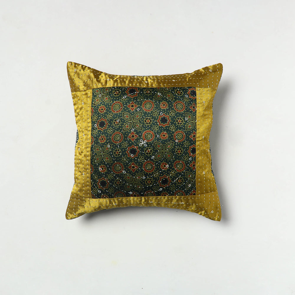 Multicolor - Kutch Embroiderd Mashru Silk Ajrakh Print Cushion Cover 08