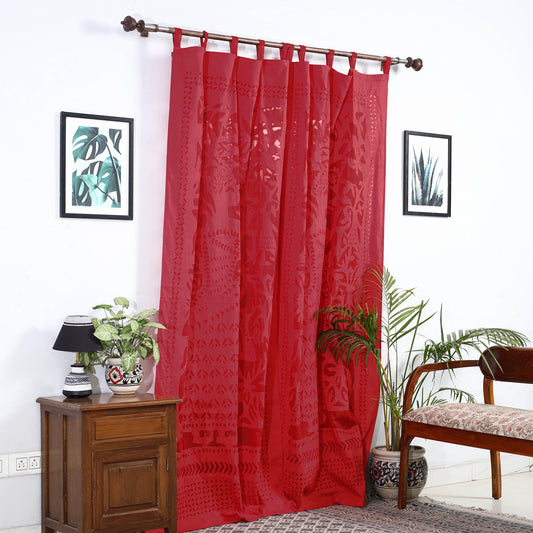 Red - Applique King Cutwork Cotton Door Curtain from Barmer (7 x 3.5 feet) (single piece)