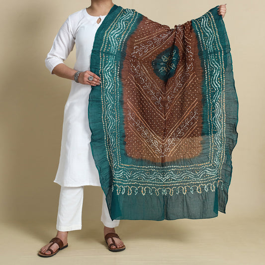 Brown - Kutch Bandhani Tie-Dye Cotton Dupatta
