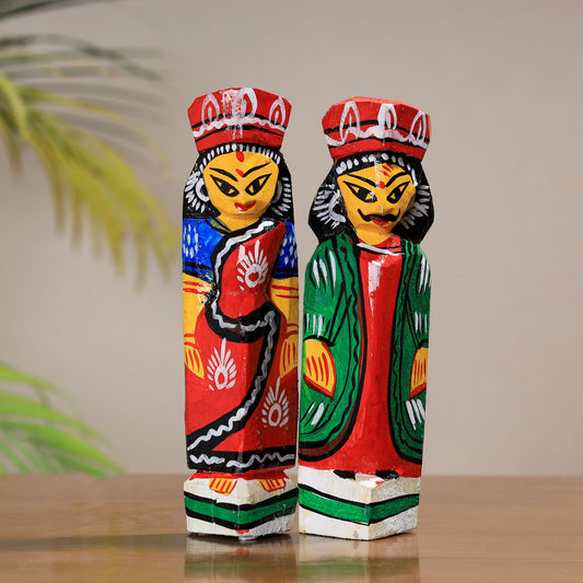 King & Queen - Traditional Burdwan Wood Craft Handpainted Sculpture (Set of 2) 20