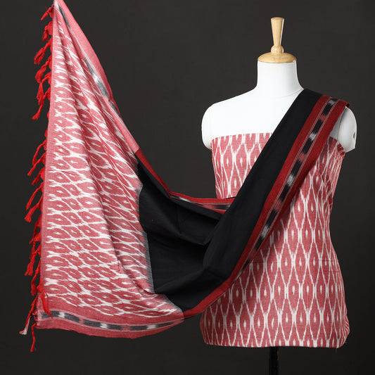 Pink - 3pc Pochampally Ikat Weave Handloom Cotton Suit Material Set 07