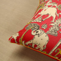 Red - Cotton Printed Kalamkari Cushion Cover (16 x 16 in) 06