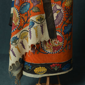 Handpainted Srikalahasti Pen Work Kalamkari Bangalore Silk 2pc Unstitched Dress Material Kurta Set 16