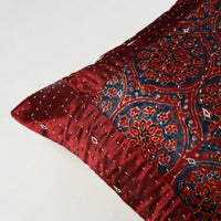 Maroon - Kutch Embroiderd Mashru Silk Ajrakh Print Cushion Cover 09