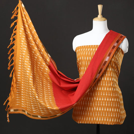 Yellow - 3pc Pochampally Ikat Weave Handloom Cotton Suit Material Set 10