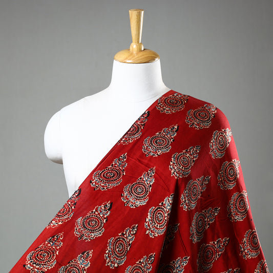 Red - Ajrakh Hand Block Printed Modal Silk Fabric 38
