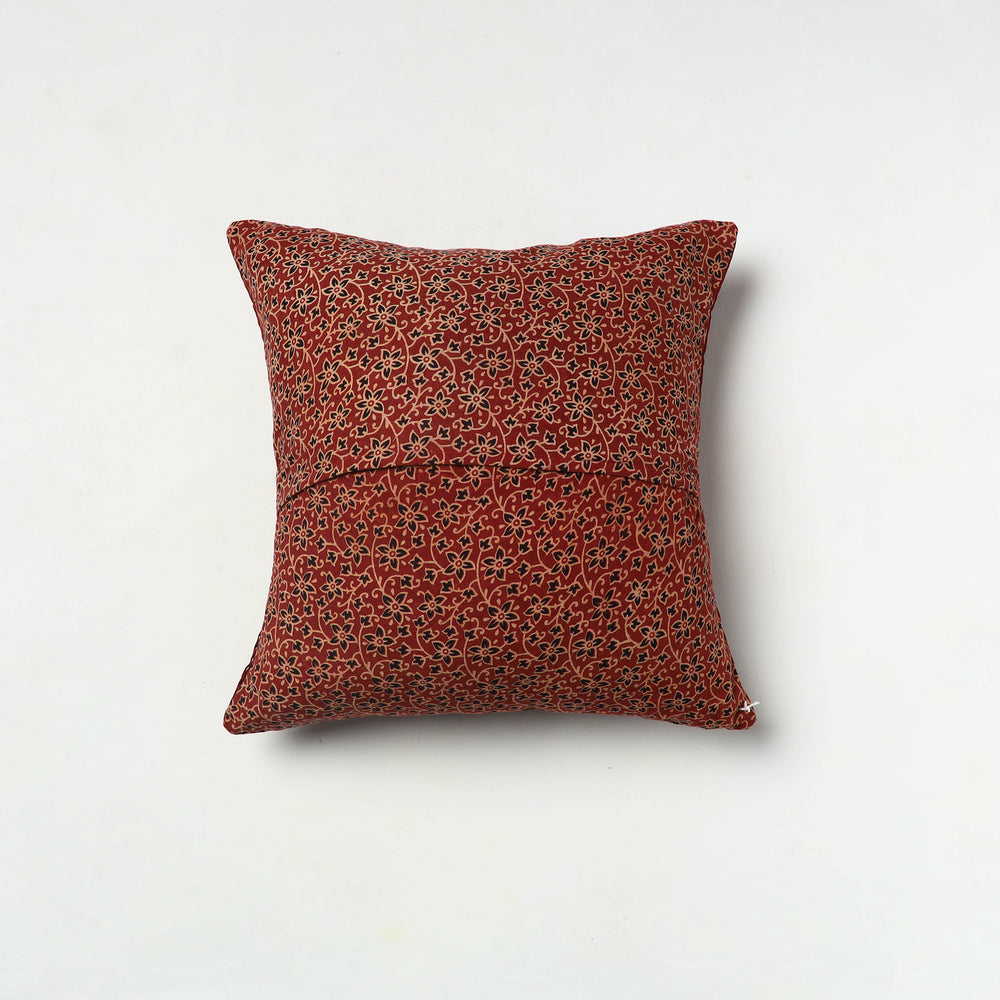 Maroon - Kutch Embroiderd Mashru Silk Ajrakh Print Cushion Cover 09