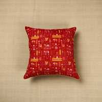 Red - Cotton Printed Kalamkari Cushion Cover (16 x 16 in) 07